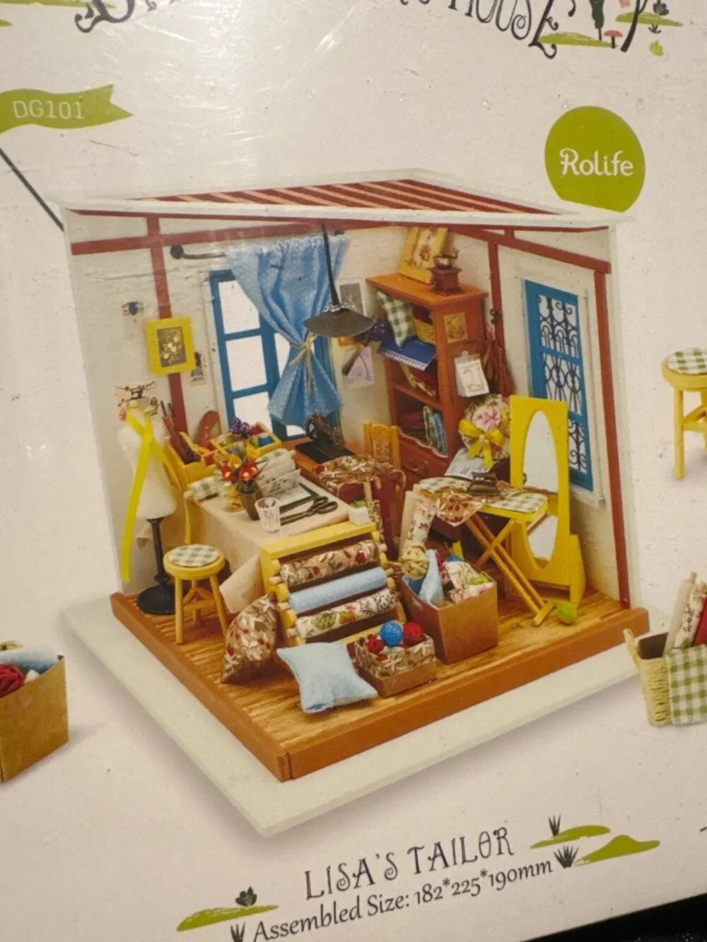 Robotime DG101 DIY Miniature Doll House Room LISA'S TAILOR SHOP Kit w/LED Lights